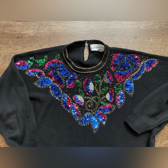 VICKI INTERNATIONAL sequin bedazzled vintage sweater glam granny party MINT sz M - Picture 10 of 13